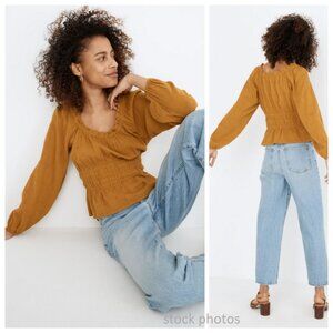 Madewell Womens Sophia Peasant Top Size XS Antique Gold Blouse